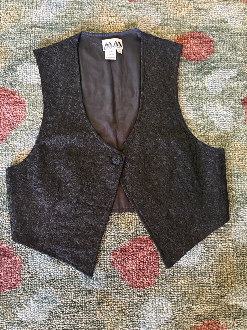 KRIZIA VINTAGE 100% SILK TEXTURED 1 BUTTON BROCADE VEST FLAWLESS GORGEOUS SZ 10